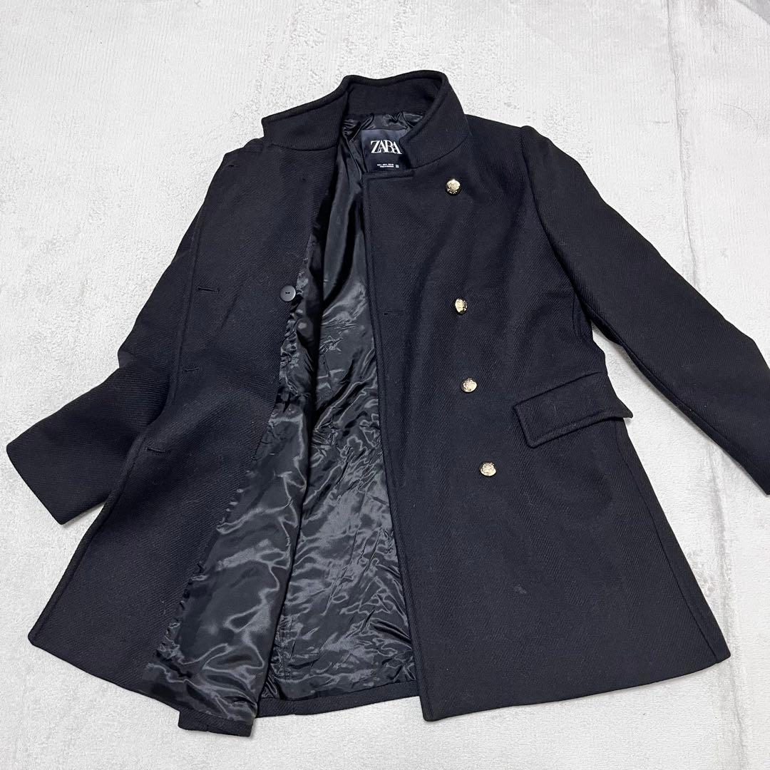 ZARA ナポレオンコート ブラック 金ボタン ウール ロング L ダブル 黒