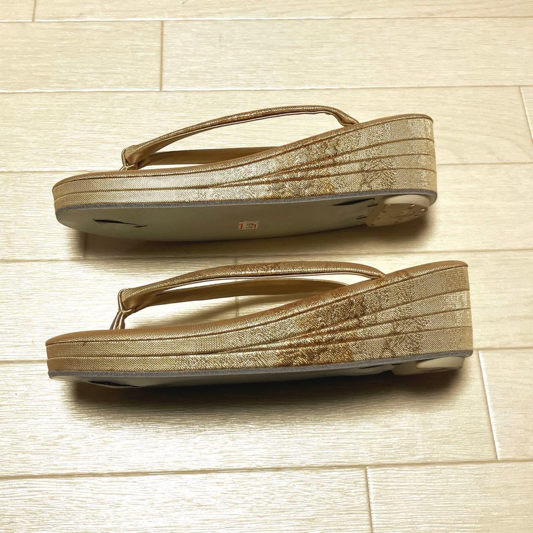 《未使用》佐賀錦　草履バッグセット　東京芝山　正絹　ゴールド　金糸