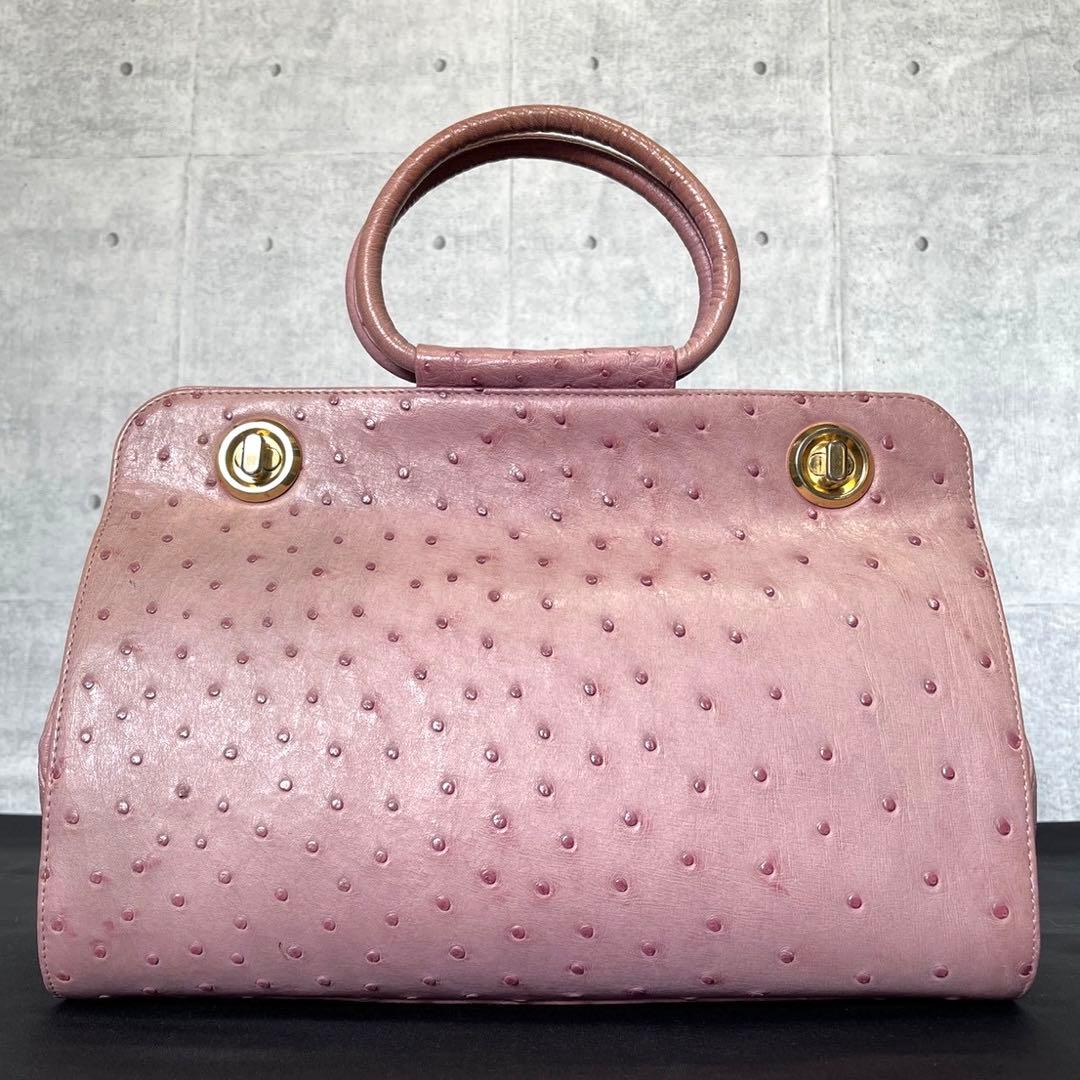 専用品HAMANO 濱野皮革工藝 オーストリッチ ダスティピンク ハンドバッグ 専用品HAMANO 濱野皮革工藝 オーストリッチ ダスティピンク