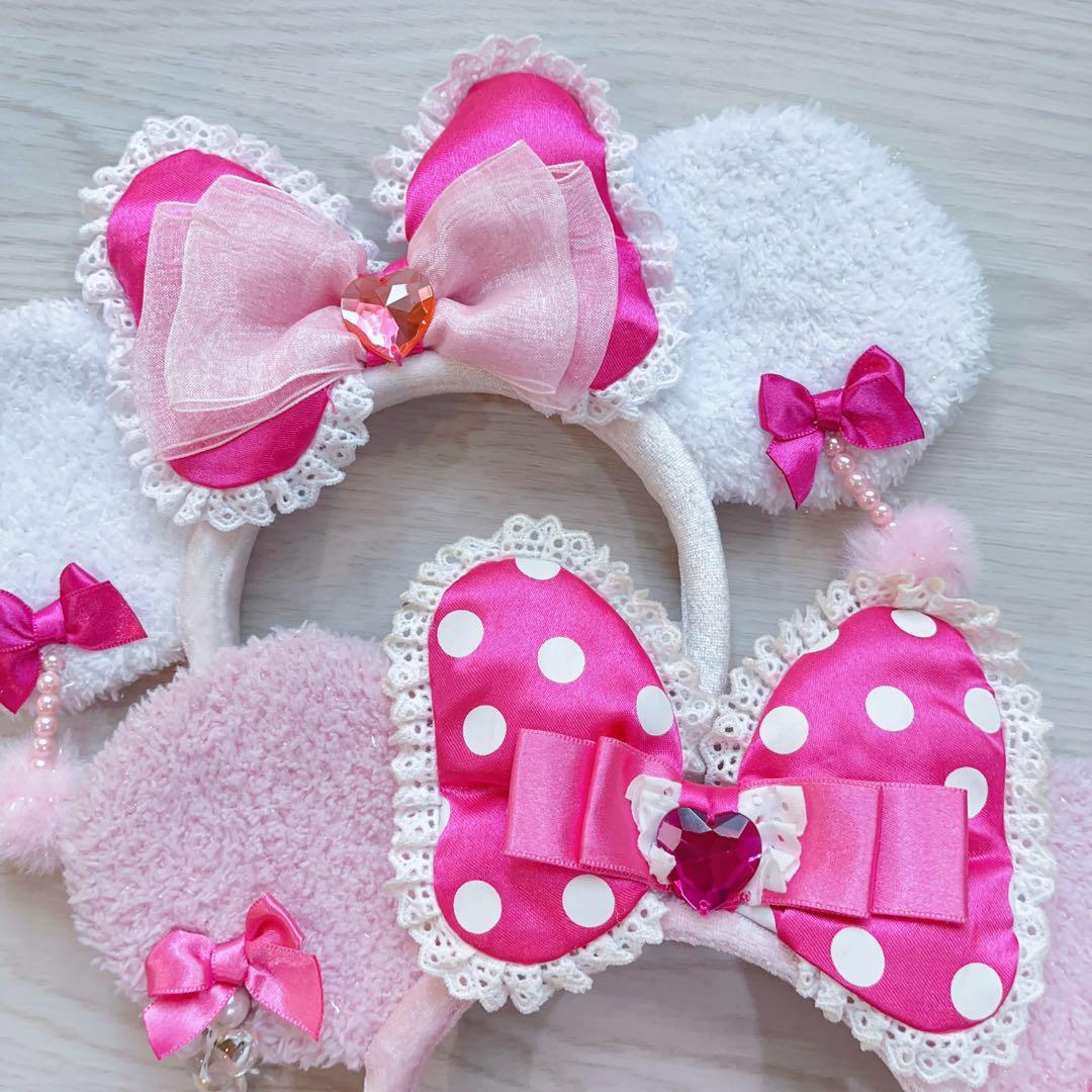 ディズニー ミニー イヤリング カチューシャ ピンク ホワイト 2個