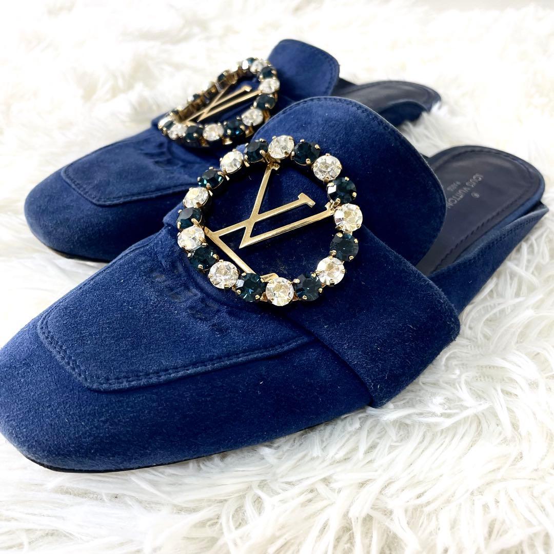 ルイヴィトン　LVサークル　スエード　ビジュー23.5cm ネイビー　サンダル ルイヴィトン LVサークル スエード ビジュー23.5cm ネイビー サンダル