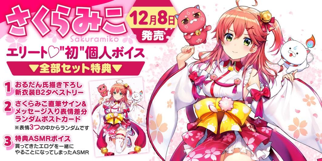 さくらみこ 初個人ボイス 直筆サイン入りポストカード&B2タペストリー