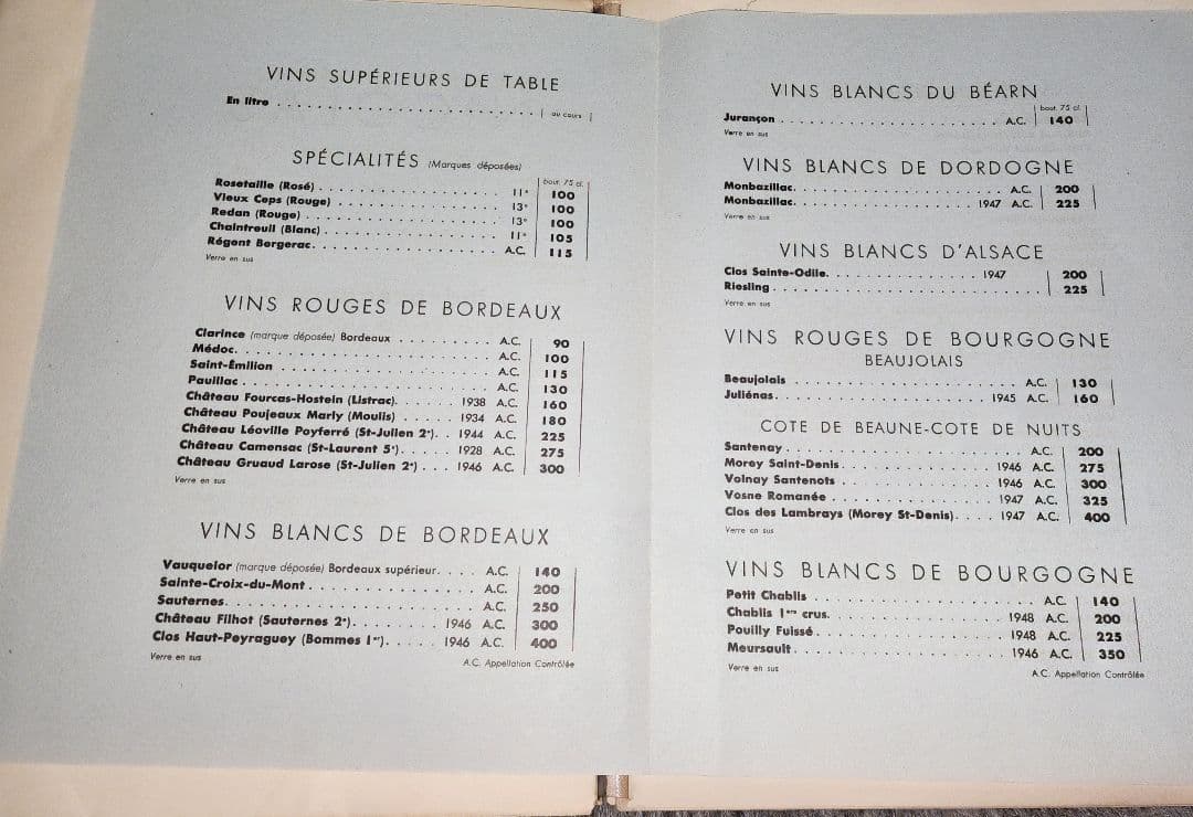 PARISのNICOLAS社。フランス のワインリスト。 1928-1945 - メルカリ