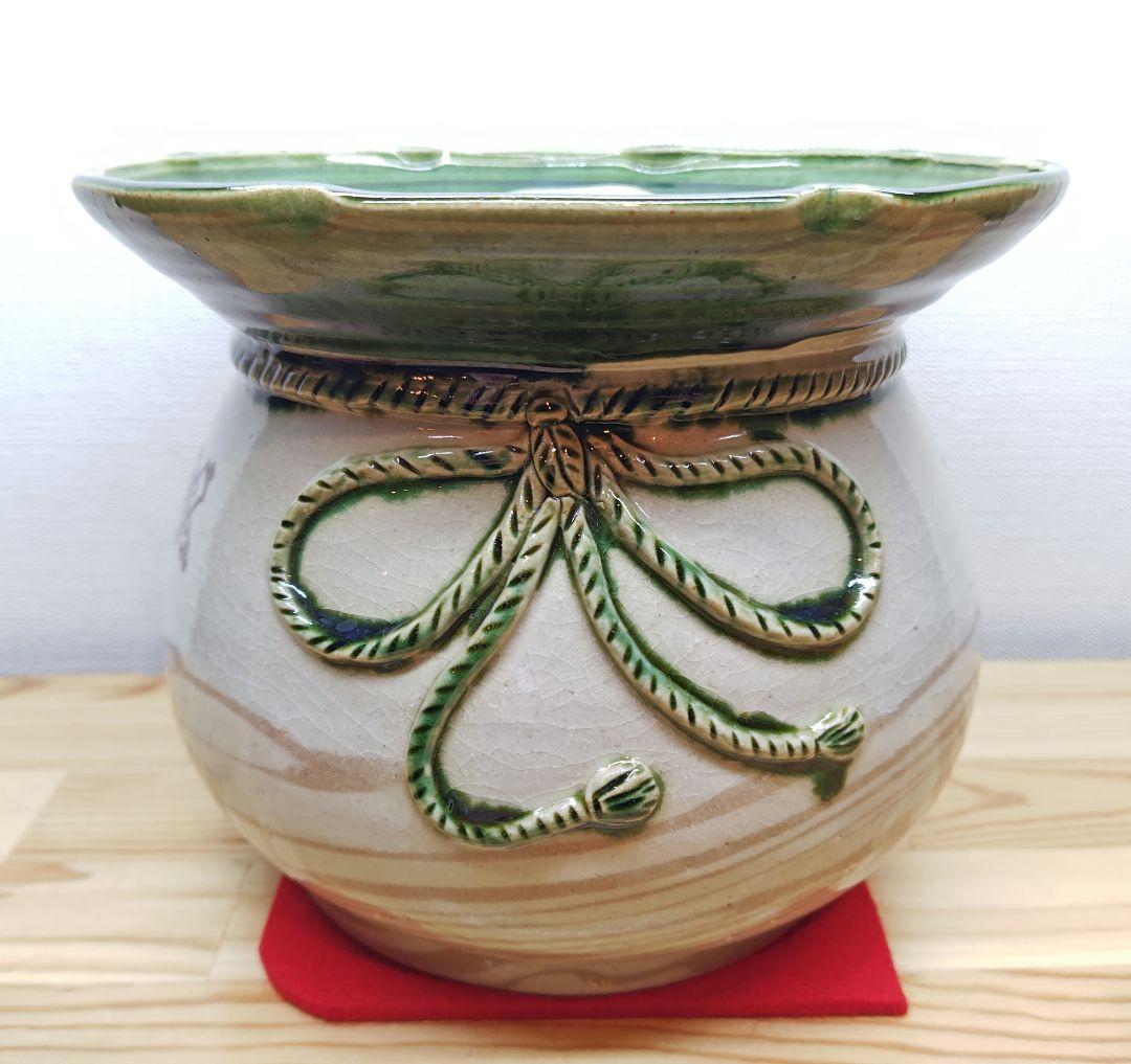 送料込【逢絢亭】茶道具 水指 美濃焼 織部釉 砂金袋 裏千家書付 加藤光