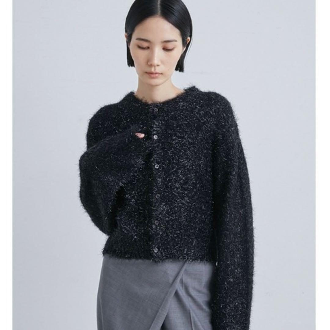 美品】MIESROHE ミドルゲージラメシャギーカーディガン ブラック