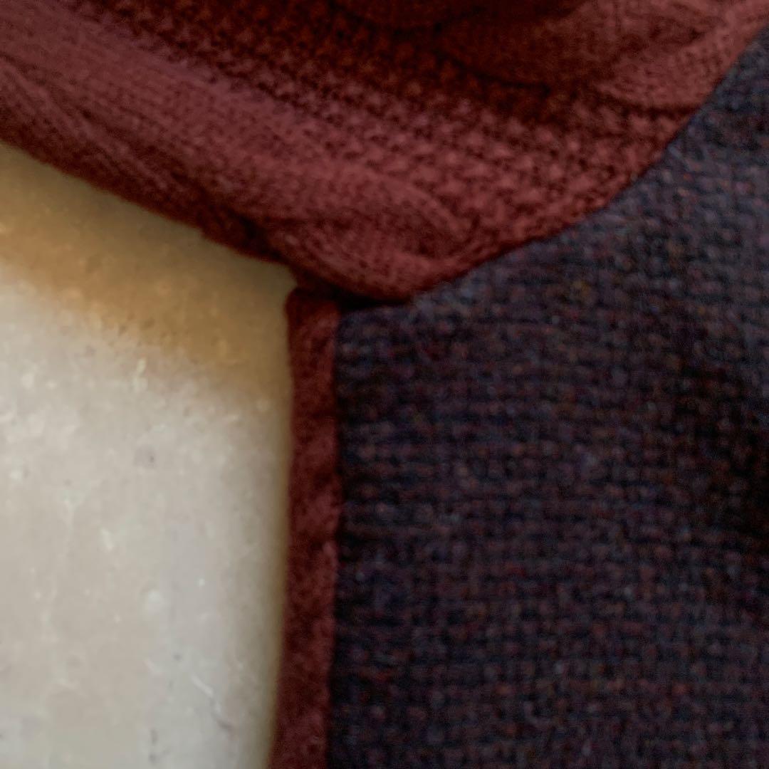 PAPAS + パパスプラス ニットZIPブルゾン 袖ケーブル エンジ L