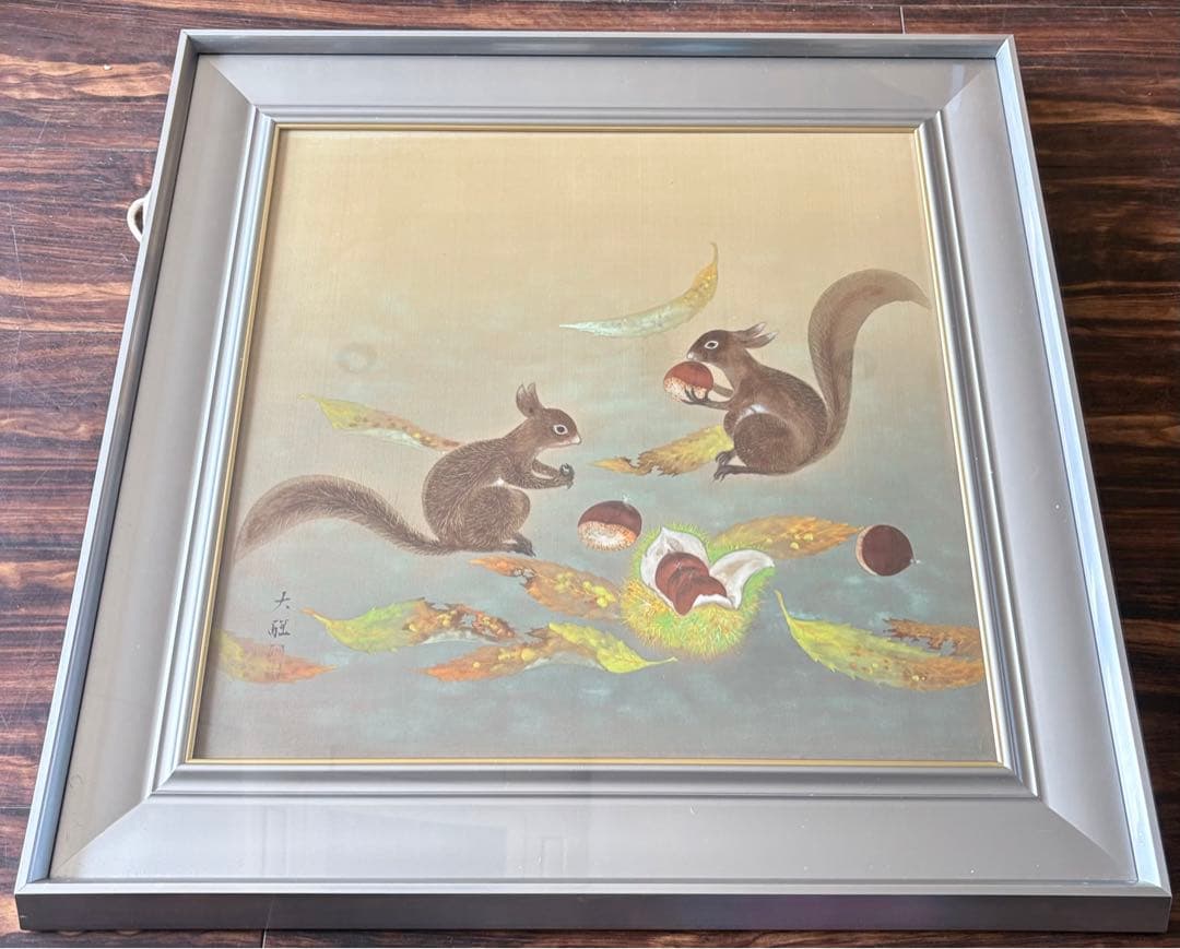 日本画 在銘 紙本 額装 栗鼠 絵画 A 日本画 在銘 紙本 額装 栗鼠 絵画 A 日本画 在銘 紙本 額装 栗鼠 絵画