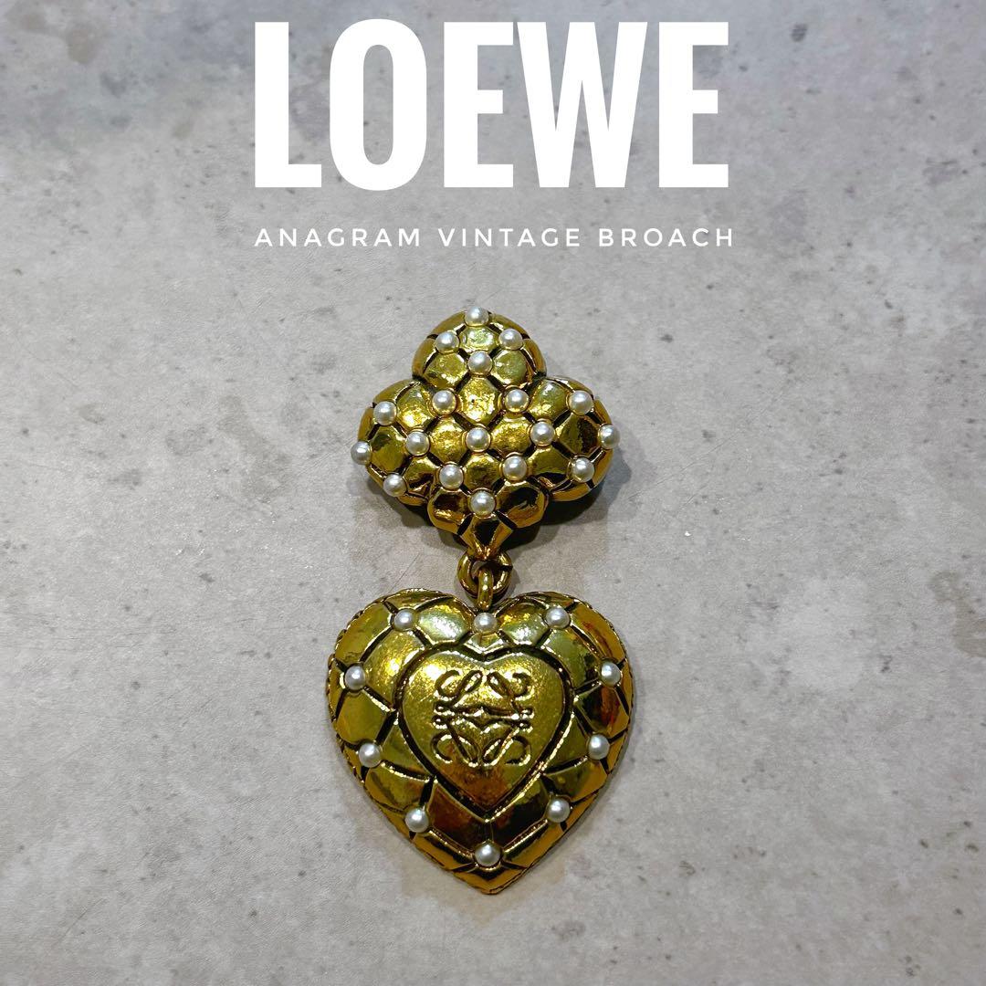 超美品】LOEWE ヴィンテージ ブローチ ハート×パール ゴールド 一点物
