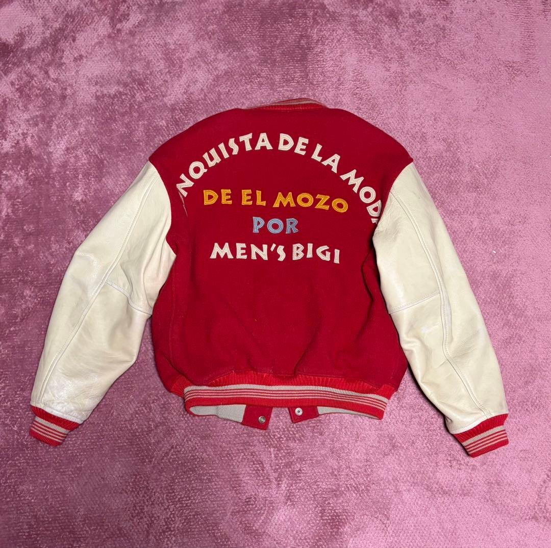 MEN'S BIGI】 スタジャン 袖レザー ワッペン 刺繍 レッド/ホワイト