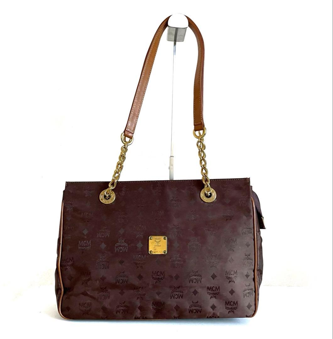 希少！廃盤品】MCM チェーンショルダーバッグ ロゴ総柄 旧ロゴ期 PVC