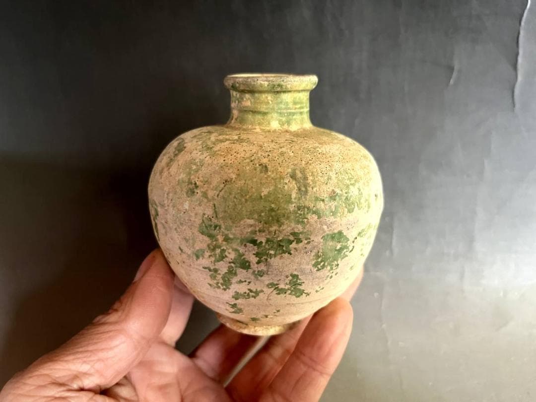 壺□緑釉 土器 須恵器 小壷 発掘品 古壺 時代物 古玩 漢代