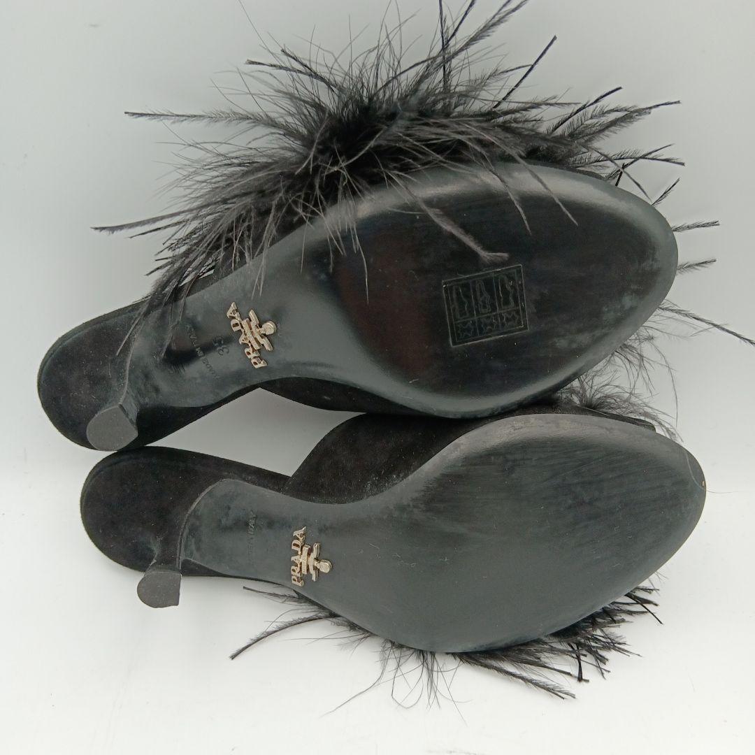 M613B プラダ フェザーファー ミュール 35 約22.5cm ブラック - メルカリ