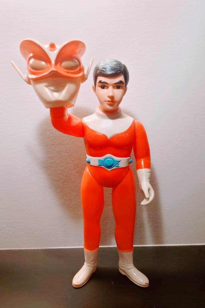 極美品 当時物 ブルマァク レッドマン 面取れ ソフビ マスク 約30cm