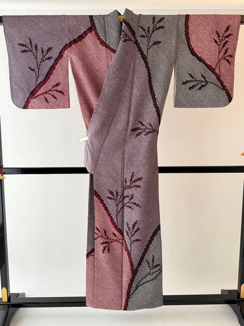 総絞り 訪問着 正絹 枝葉模様 幾何学文様 身丈155cm (新品未着用品