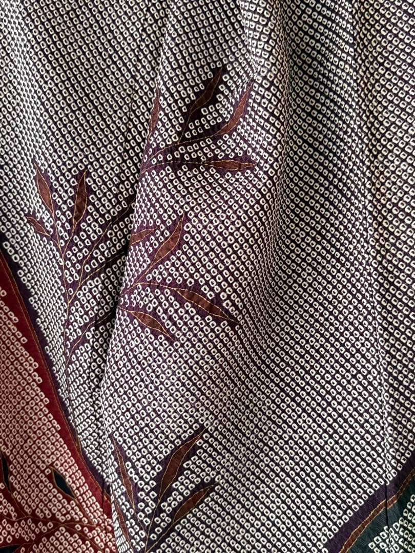 総絞り 訪問着 正絹 枝葉模様 幾何学文様 身丈155cm (新品未着用品