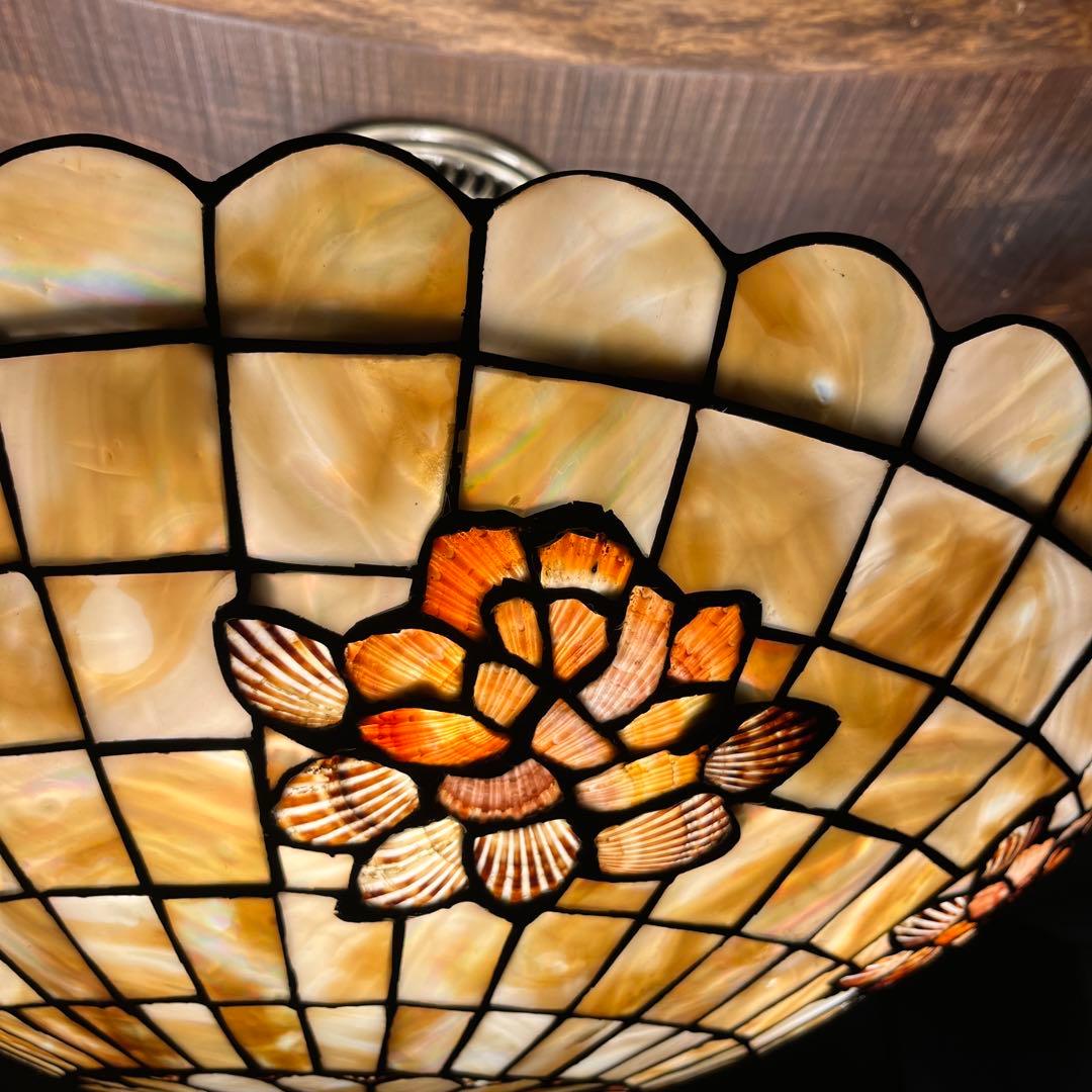 瀧住照明製】ステンドグラス風シャンデリア 5灯式 天井直付け 花柄