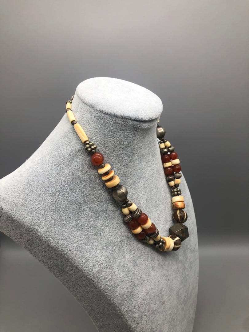 ボーン金属天然石ビーズビンテージボヘミアンエスニックネックレス伝統