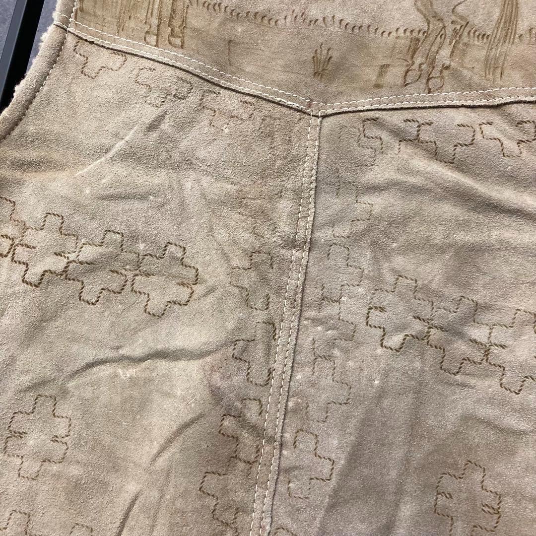 《US古着》ウエスタン ヴィンテージ レザー 裏ボア ベスト メンズM-L