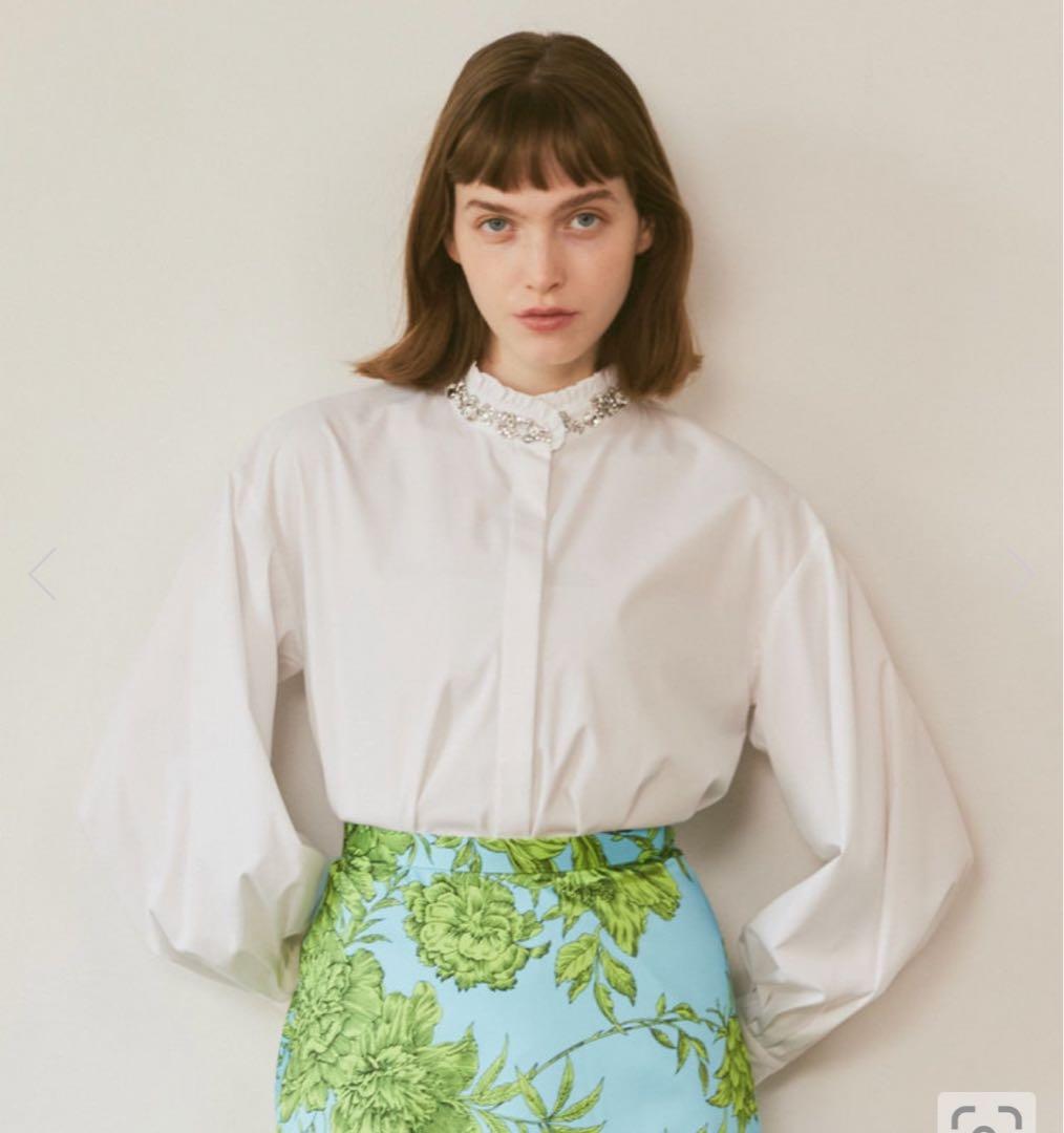 クリスマスセール【LOULOU】ビジュースタンドフリルシャツ#ニットと