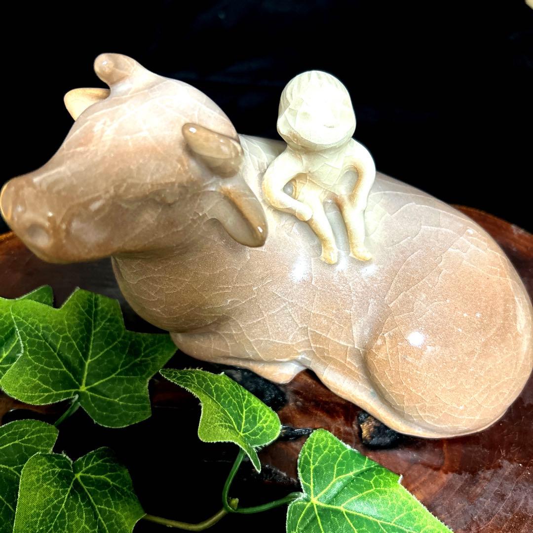 新品 骨董品 清水焼 京焼 西川實 深草窯 童牛 置物 インテリア