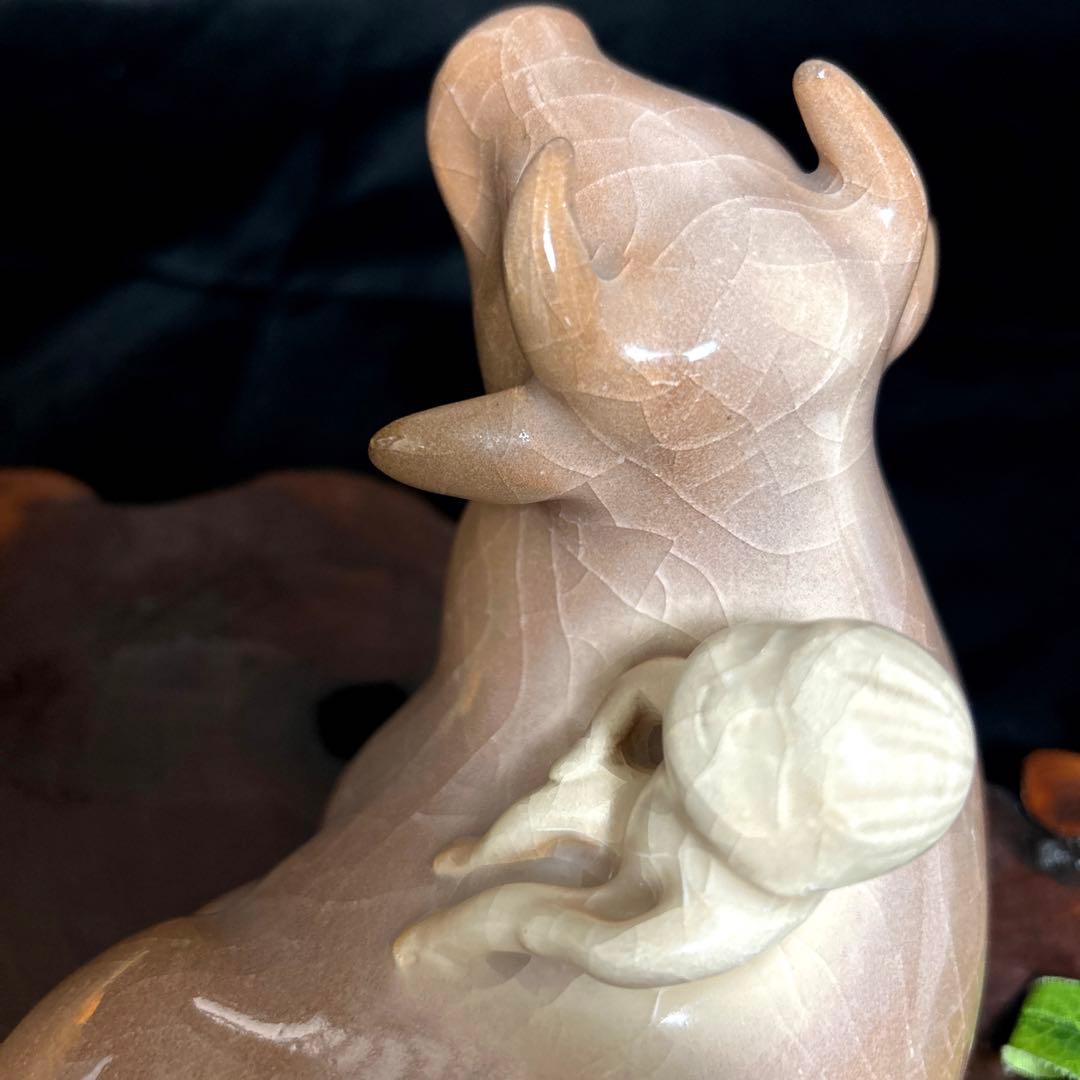 新品 骨董品 清水焼 京焼 西川實 深草窯 童牛 置物 インテリア