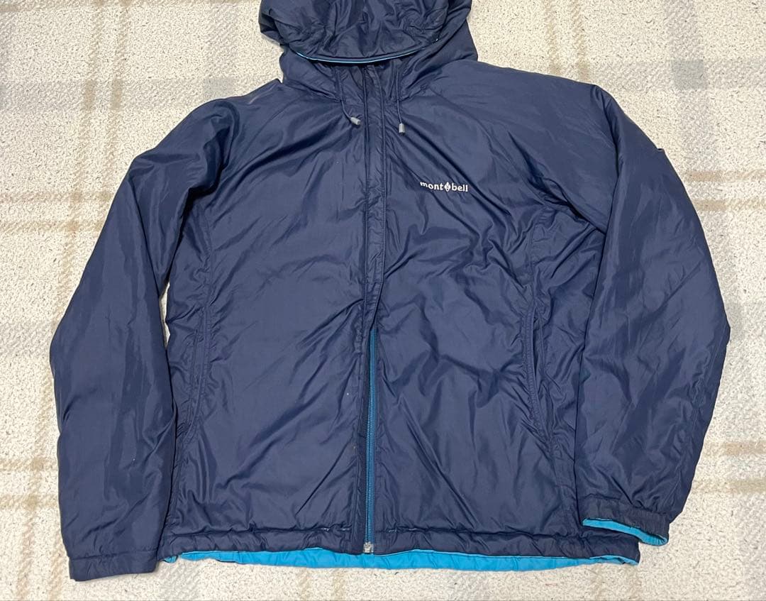 mont-bellダウンジャケット 水色 短丈 リバーシブル おーた着 - メルカリ