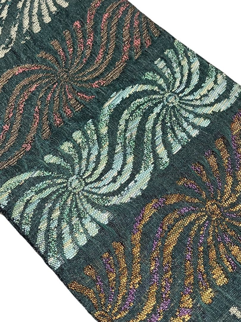 となみ織物 京小袋 半幅 正絹 櫛織花文 リバーシブル 証紙 未使用 イ