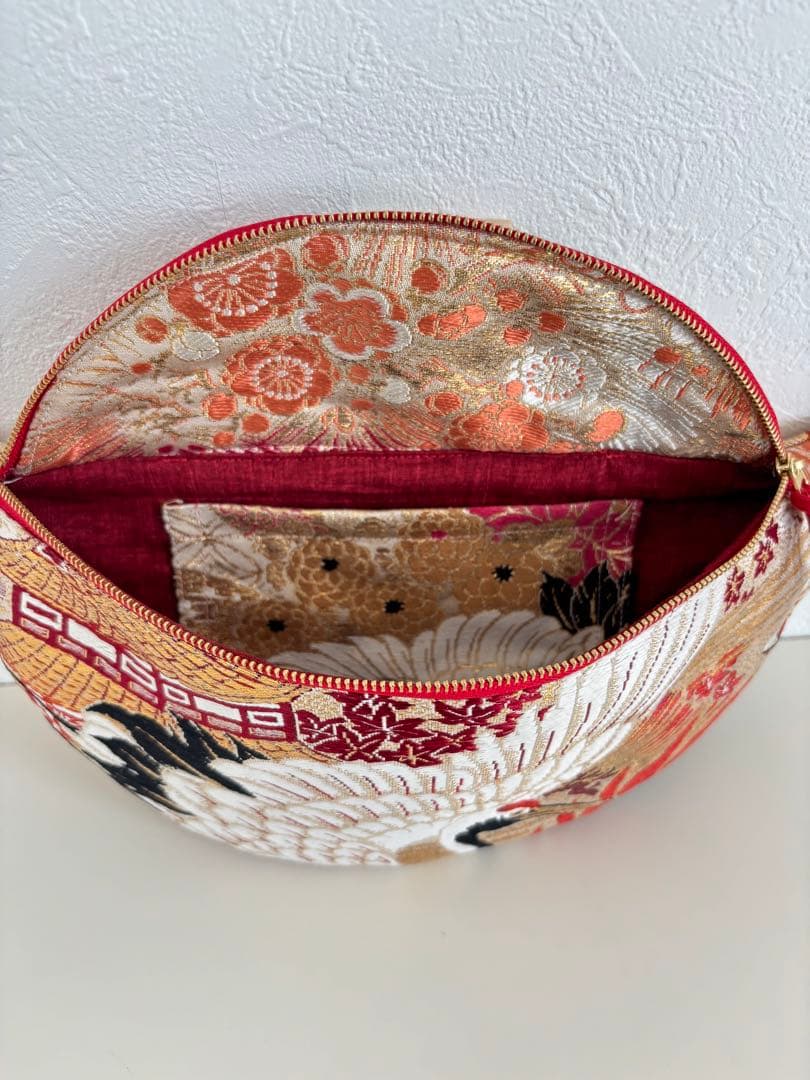 帯リメイク・鶴のボディバッグ スリングバッグ