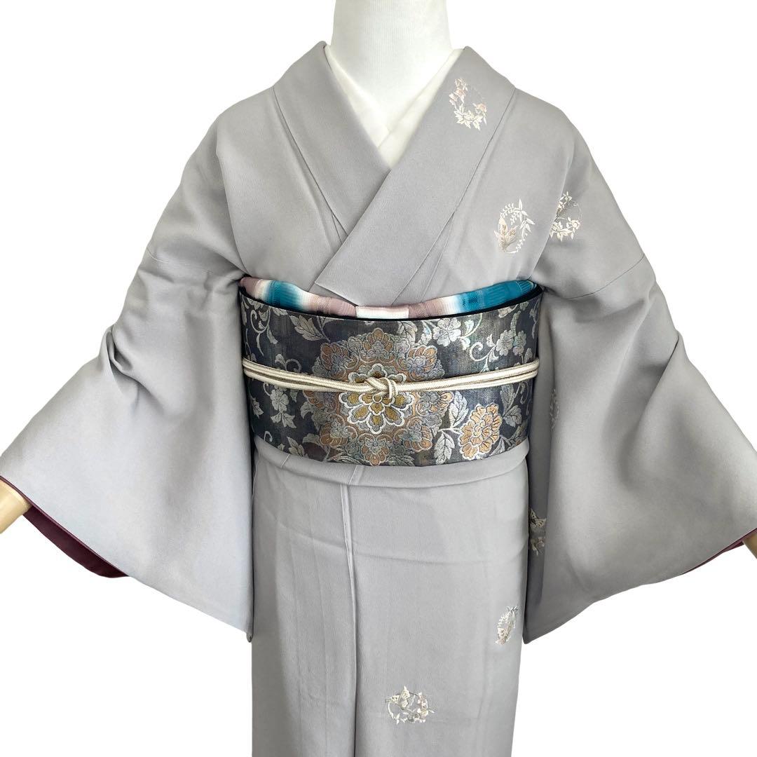 グレー 蝶の刺繍 一つ紋 付下げ 着物 NO88の通販はau PAY マーケット