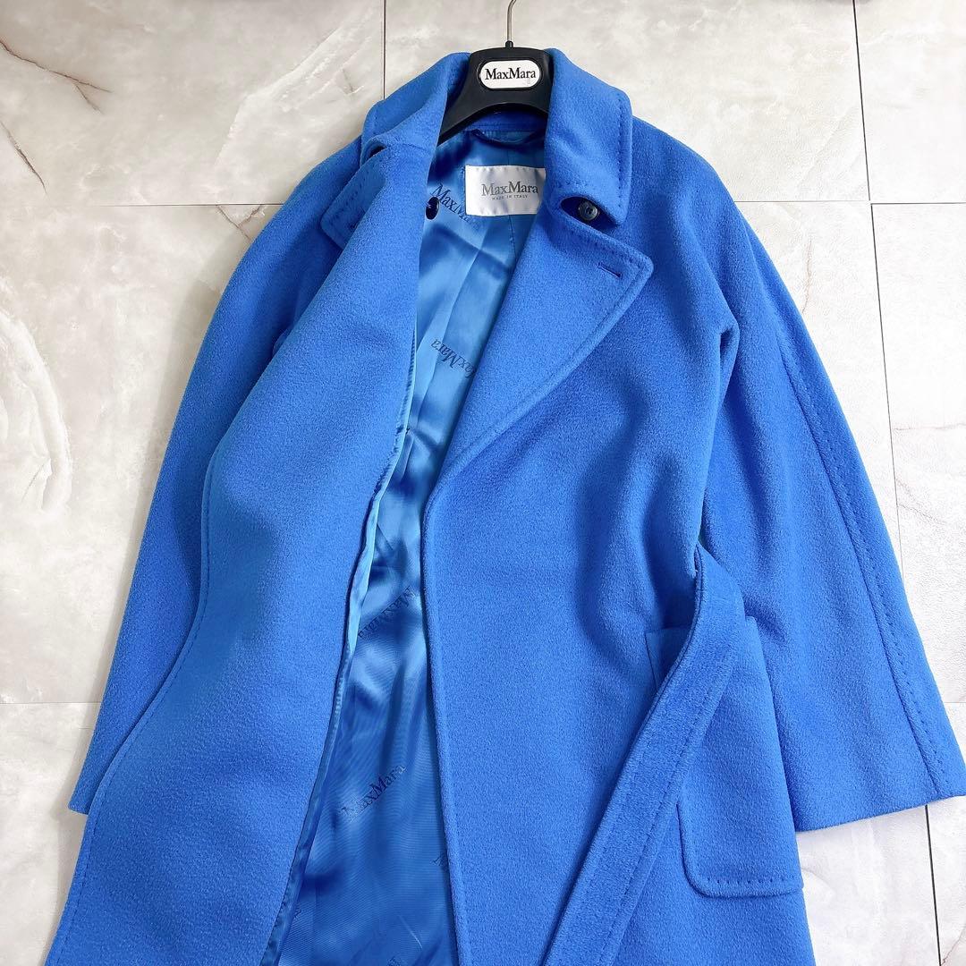 美品 マックスマーラ マニュエラ キャメル100 ブルー サイズ36 コート