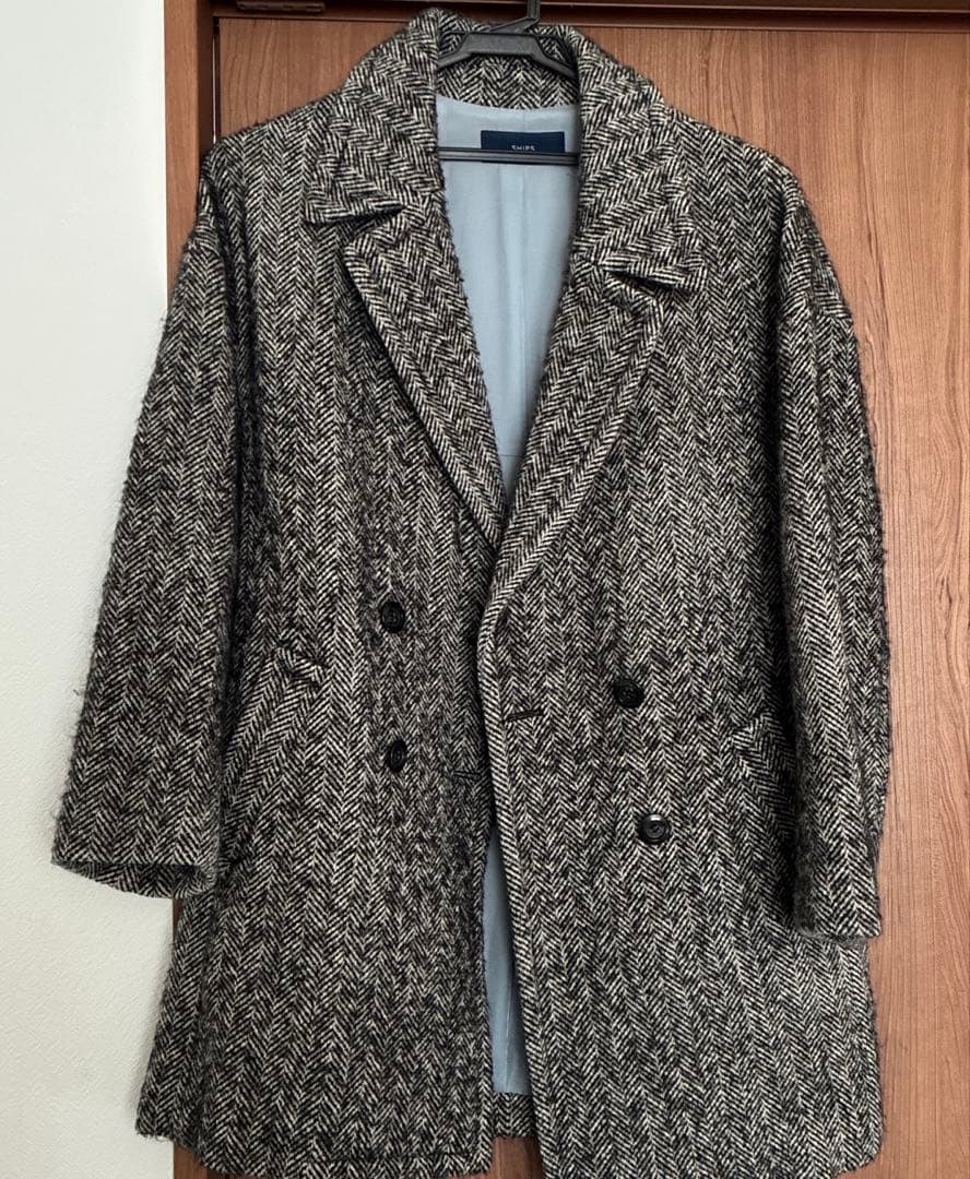 SHIPS ダブルブレスト ツイードコート ヘリンボーン コクーン