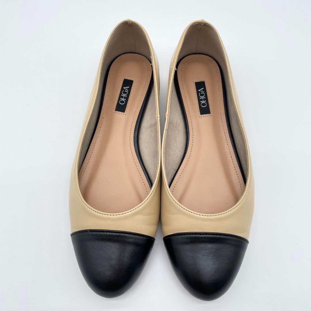 希少カラー OHGA バイカラー フラットシューズ 23cm 黒 ベージュ