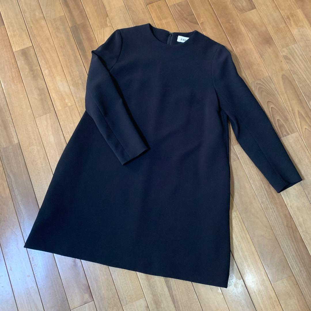 【未使用】ENFOLD エンフォルド ワンピース 36 ブラック　黒　日本製 未使用品 エンフォルド ENFOLD 長袖サイドスリットワンピース 36