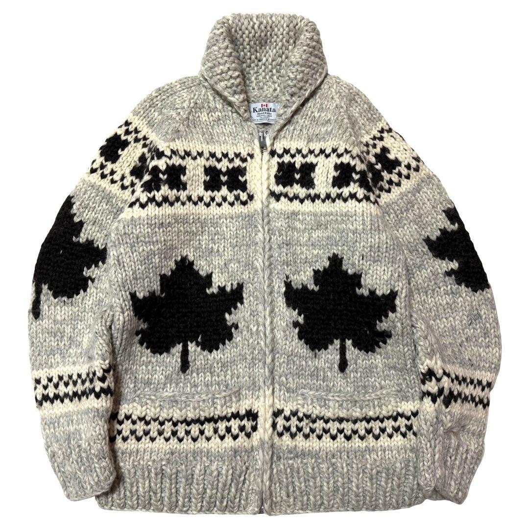 カナダ製 KANATA メープル リーフ柄 ウール カウチン ニット