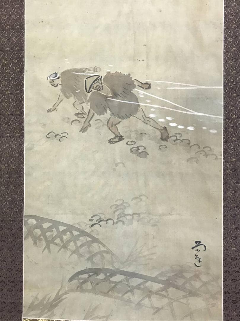 真作】小山栄達/曳き舟図/掛軸/名家伝来/AD-390