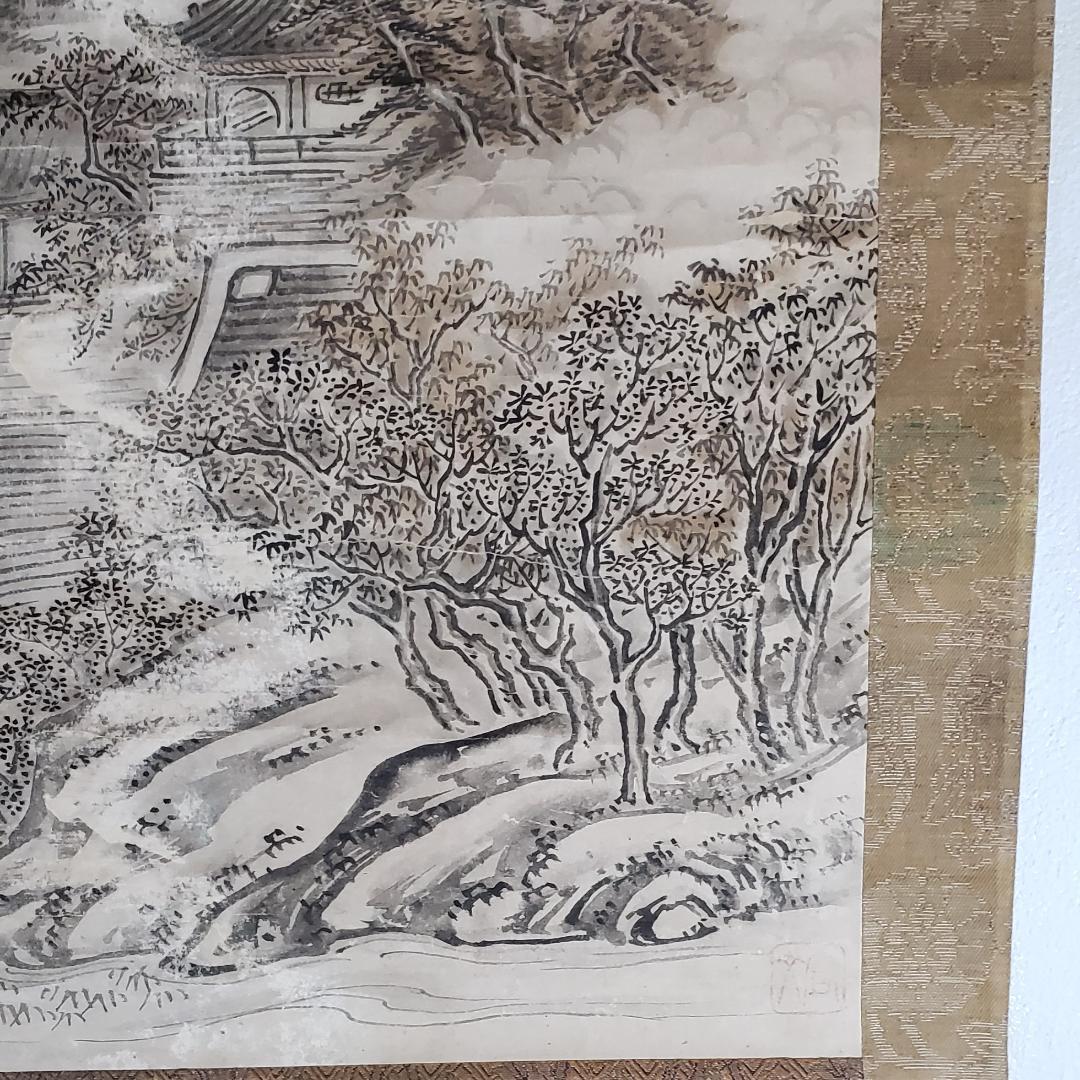 ◇『周文 山水図』掛軸◇検）雪舟 長谷川等伯 明兆 狩野永徳 狩野探幽