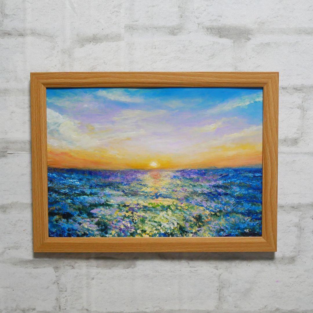 油絵 油彩 油彩画 絵 絵画【夕日に輝くネモフィラ】 油絵 油彩 油彩画 絵 絵画 【ネモフィラと青い満月と星空】 | HIROSHI1990