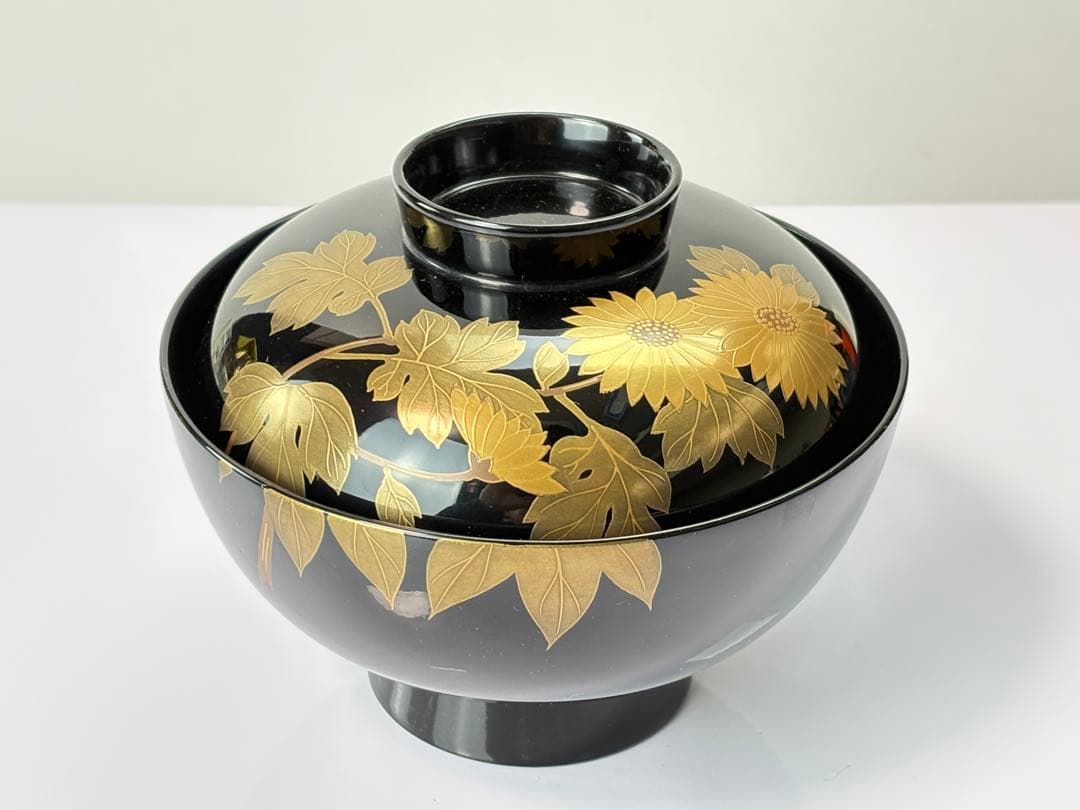 未使用】越前漆器【源伸堂】蒔絵付 吸物椀5客セット 共箱栞付R7112328