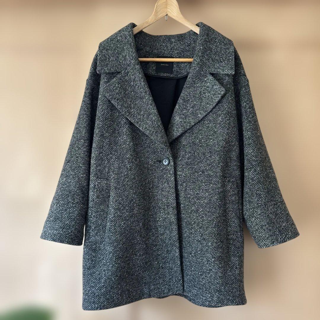 Spick & Span Wスライバーヘリンボーンミドルコート 36 ブラック