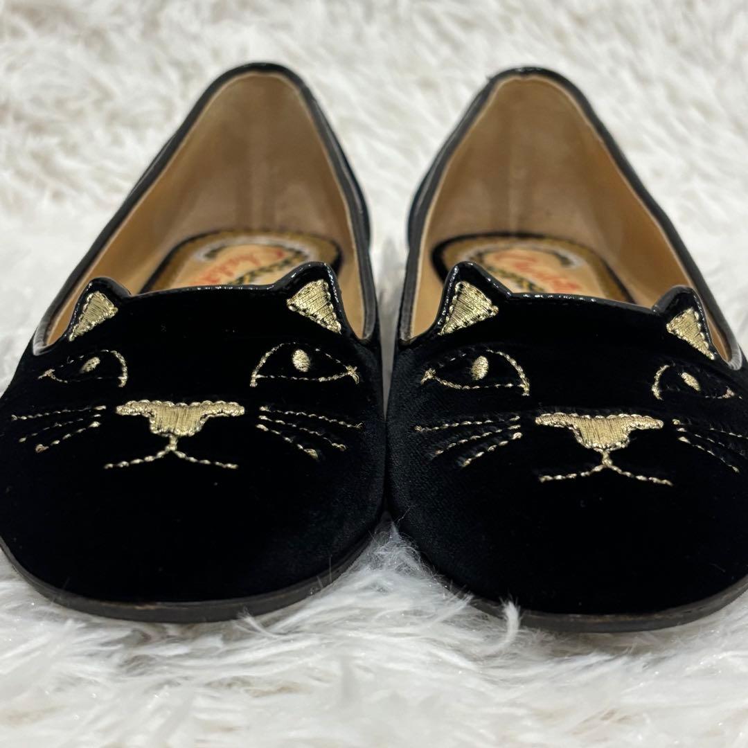 極美品] シャルロットオリンピア ベロア 猫モチーフ 刺繍 フラット