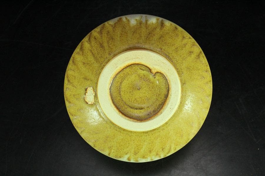 茶道具 坂野鳳洋作 黄燿 京焼 茶碗 煎茶 美品 共箱(K-YC428)