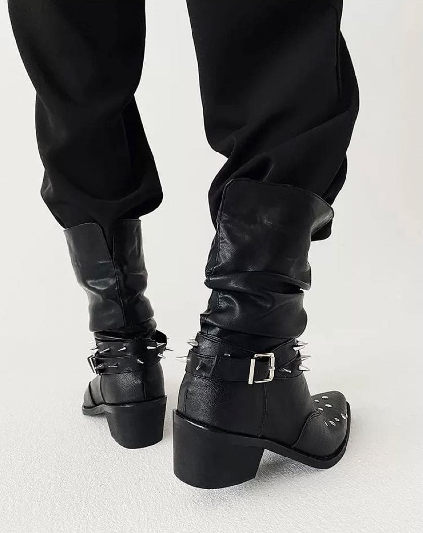 Opium Rivet Strap Leather Heel Boots ブーツ - メルカリ