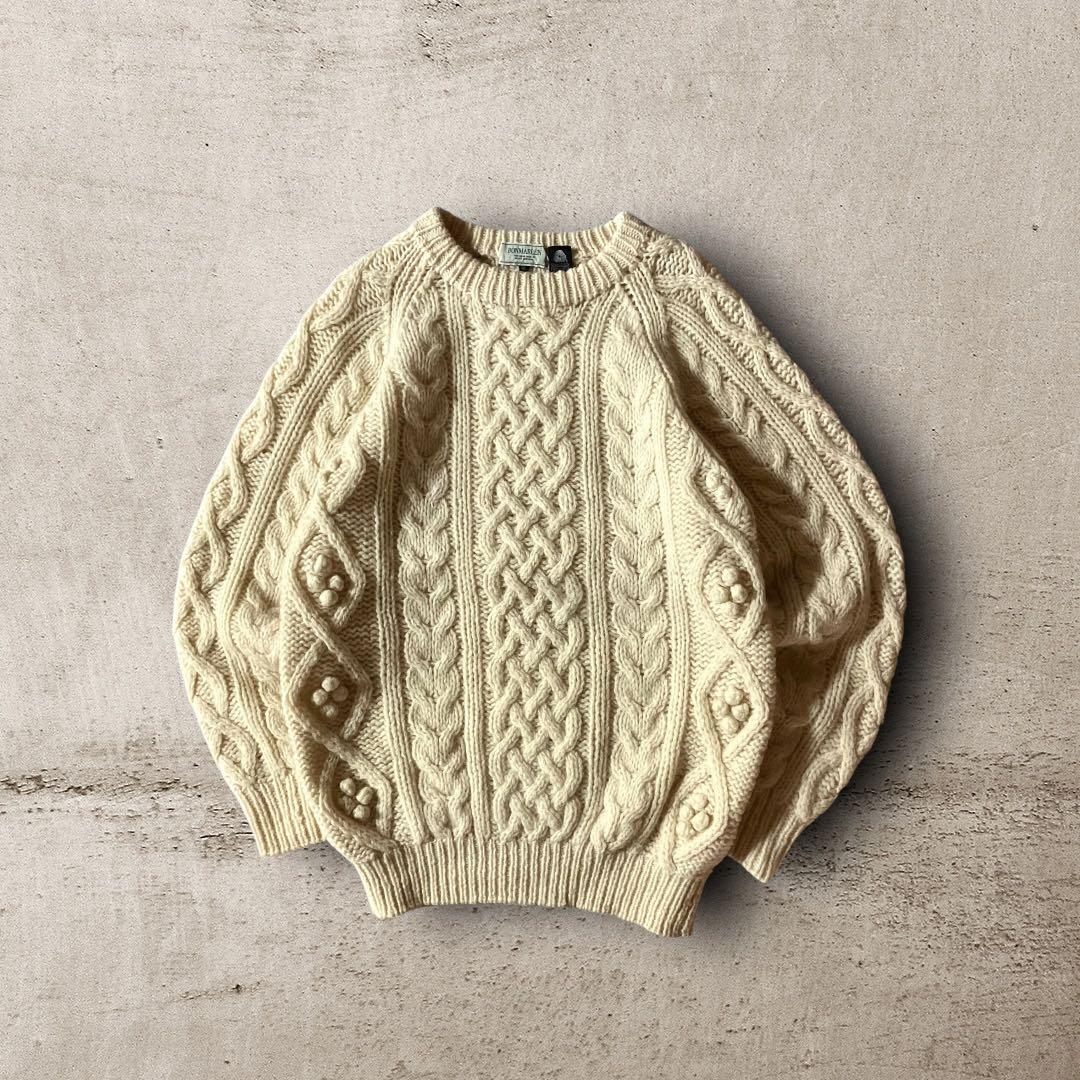 BONMARLENアランニットフィッシャーマンセーターウールCBOYアイボリXL