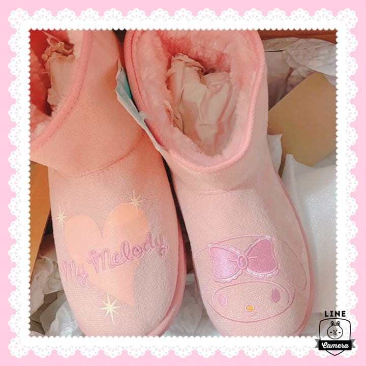 マイメロ フェイス リボン ぬいぐるみ ムートン ブーツ ピンク リズリサ マイメロ フェイス リボン ぬいぐるみ ムートン ブーツ ピンク