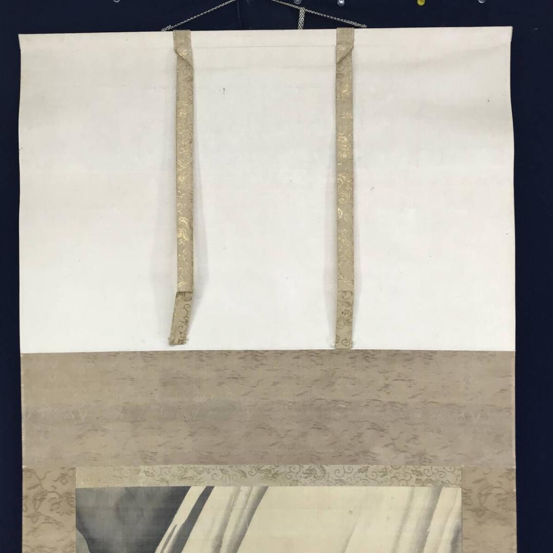 真作/中島来章/鯉図/コイ図/登龍門/滝に鯉図/花鳥