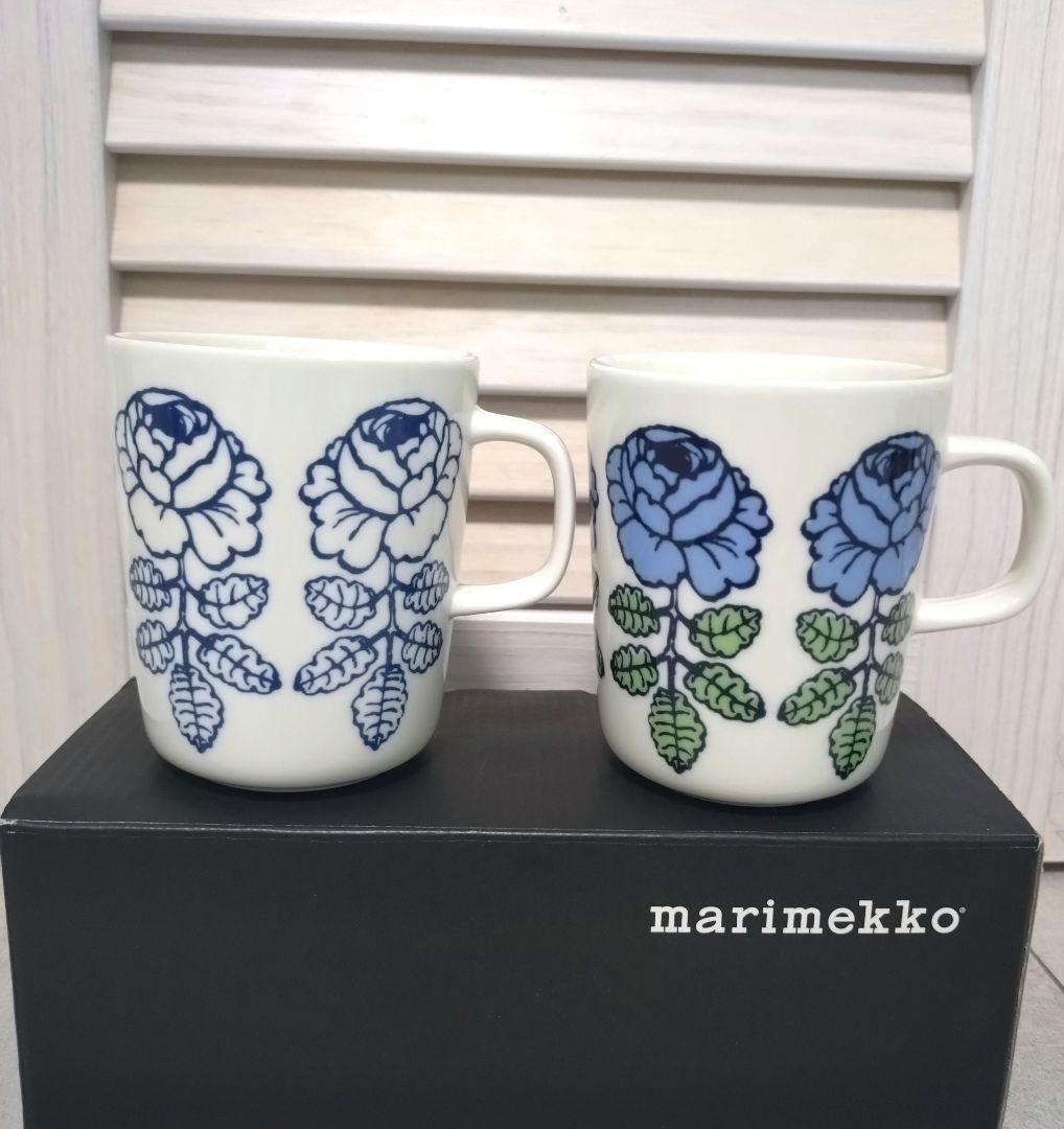 マリメッコ マグ 2つセット ヴィヒキルース 青 Marimekko 中古 - メルカリ