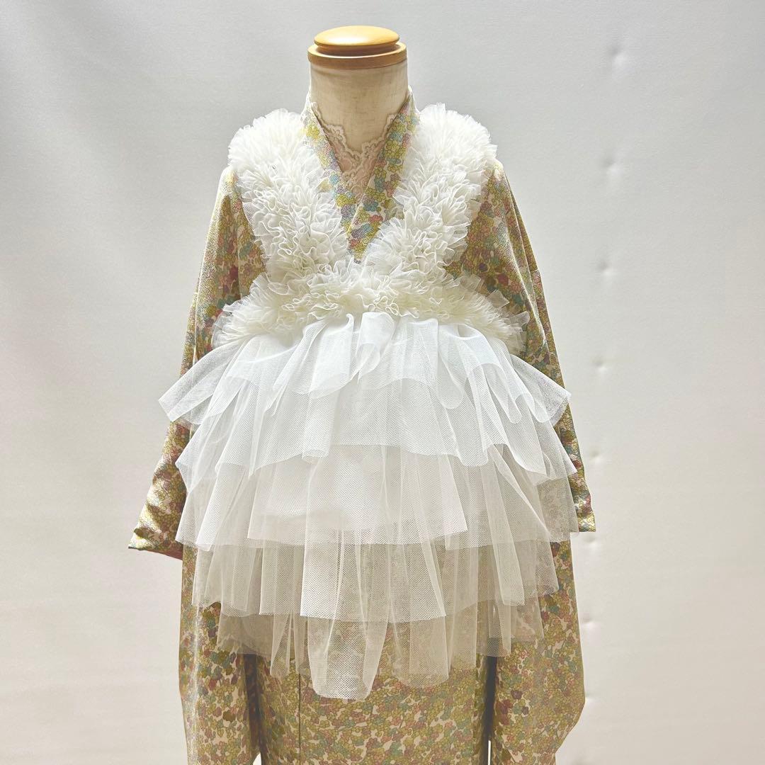 被布エプロン【ミルクフリル】チュール被布 被布ドレス 七五三チュール