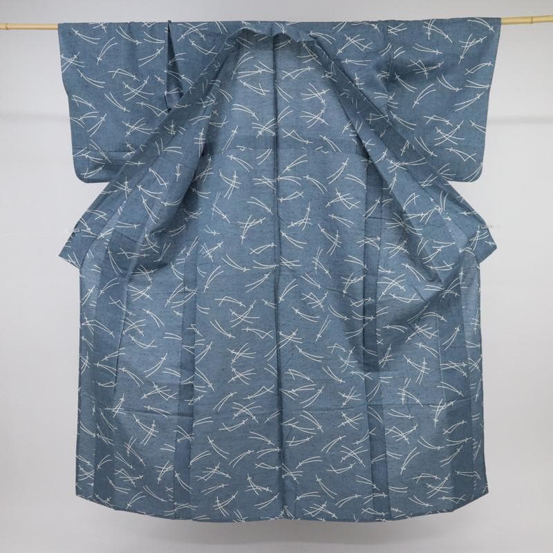 《浴衣■綿紬◆シンプルこぼれ松葉■灰青◆木綿■◆夏着物◆UH8-13》