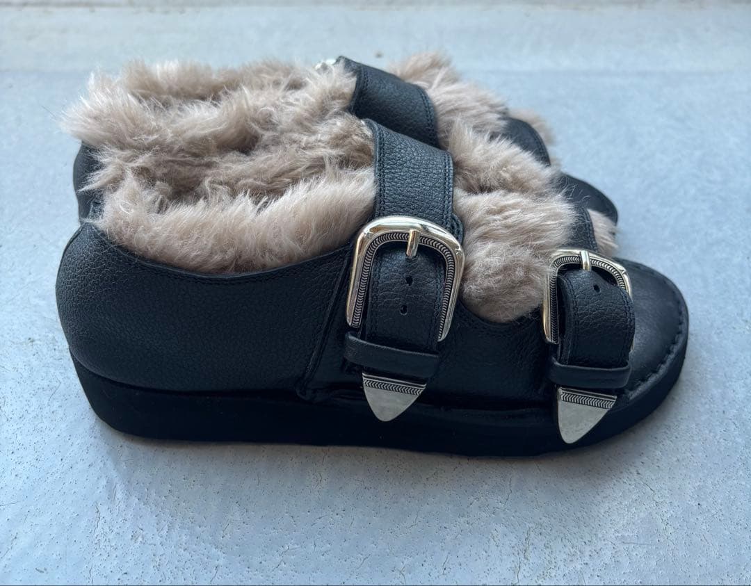 CAMINANDO 未使用級 ファーサンダル ダブルベルト ブラック 24cm位