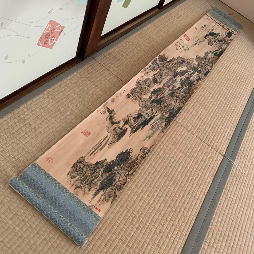 中国絵画 清国 名家 表江 「阿房宮」 山水絵 国画 巻物 巻き絵 - メルカリ